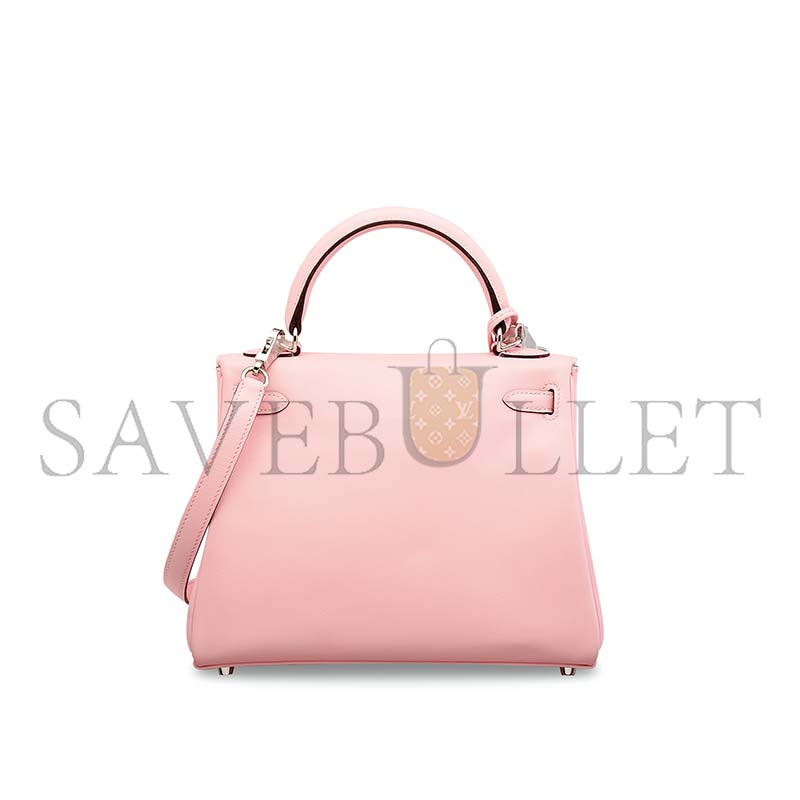 HERMÈS A ROSE SAKURA SWIFT LEATHER RETOURNÉ KELLY 25 WITH PALLADIUM HARDWARE (25*17*7cm) 